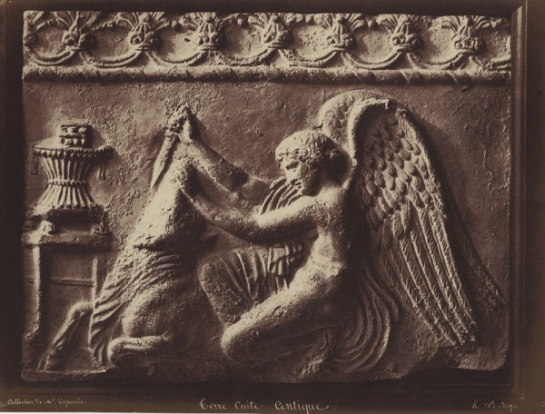 Henri Le Secq, Antique Terracotta Relief of an Angel Slaying a Bull. Henri Le Secq, Antique Terracotta Relief of an Angel Slaying a Bull.